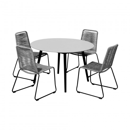 Sydney and Shasta 5 Piece Patio Dining Set in Grey with Black Eucalyptus Wood