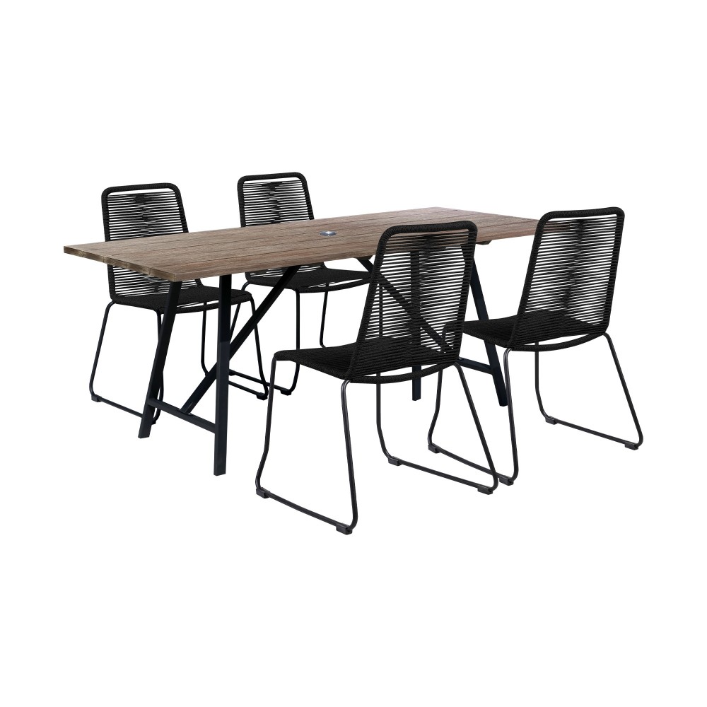 Koala and Shasta 5 Piece Patio Dining Set in Light Eucalyptus Wood and Black