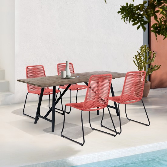 Koala and Shasta 5 Piece Patio Dining Set in Light Eucalyptus Wood and Red Rope