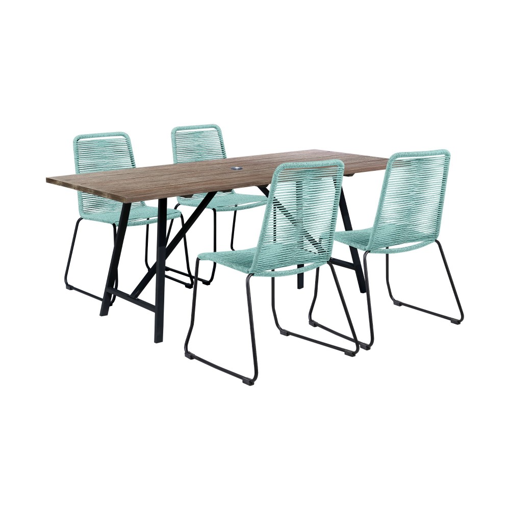 Koala and Shasta 5 Piece Patio Dining Set in Light Eucalyptus Wood and Wasabi