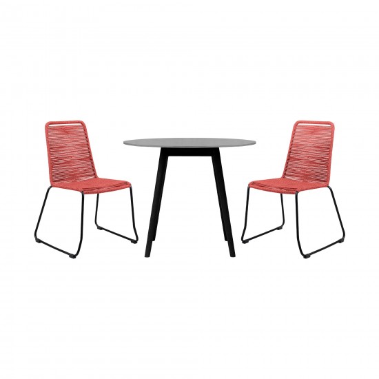 Sydney and Shasta 3 Piece Patio 36" Dining Set in Black Eucalyptus Wood and Red