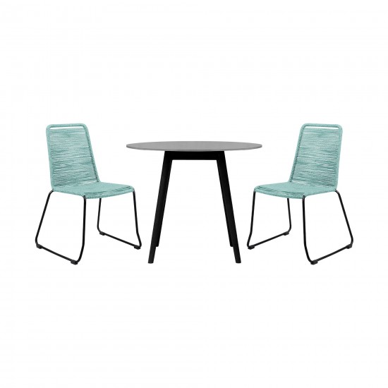 Sydney and Shasta 3 Piece Patio 36" Dining Set in Black Wood and Wasabi Rope