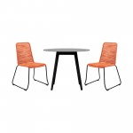 Sydney and Shasta 3 Piece Patio 36" Dining Set in Black Wood and Tangerine Rope