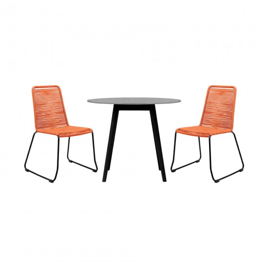 Sydney and Shasta 3 Piece Patio 36" Dining Set in Black Wood and Tangerine Rope