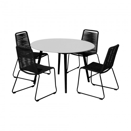 Sydney and Shasta 5 Piece Patio Dining Set in Black with Black Eucalyptus Wood