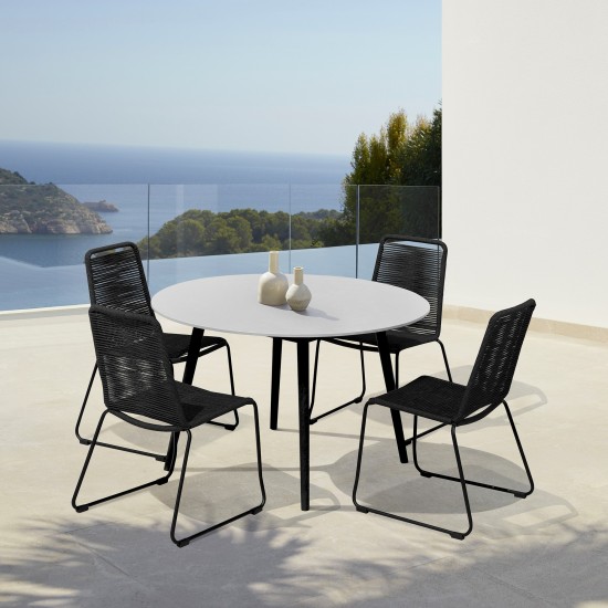 Sydney and Shasta 5 Piece Patio Dining Set in Black with Black Eucalyptus Wood