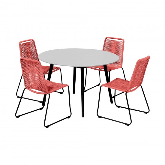 Sydney and Shasta 5 Piece Patio Dining Set in Red with Black Eucalyptus Wood