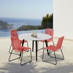 Sydney and Shasta 5 Piece Patio Dining Set in Red with Black Eucalyptus Wood