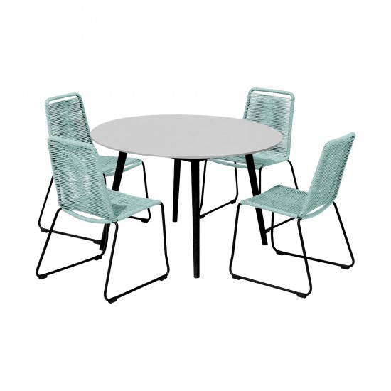 Sydney and Shasta 5 Piece Patio Dining Set in Wasabi with Black Eucalyptus Wood