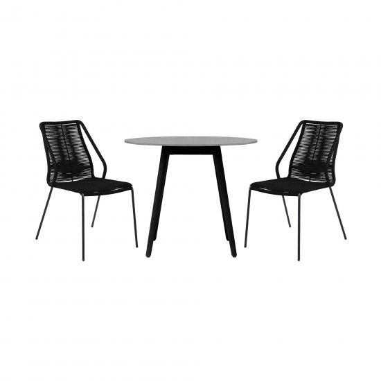 Sydney and Clip 3 Piece Patio 36" Dining Set in Black Eucalyptus Wood and Black