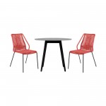 Sydney and Clip 3 Piece Patio 36" Dining Set in Black Eucalyptus Wood and Red