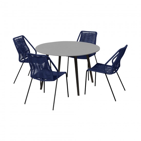 Sydney and Clip Patio 5 Piece Dining Set in Blue Rope with Black Eucalyptus Wood