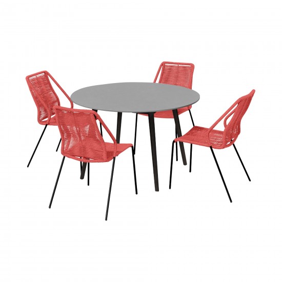 Sydney and Clip Patio 5 Piece Dining Set in Red Rope with Black Eucalyptus Wood