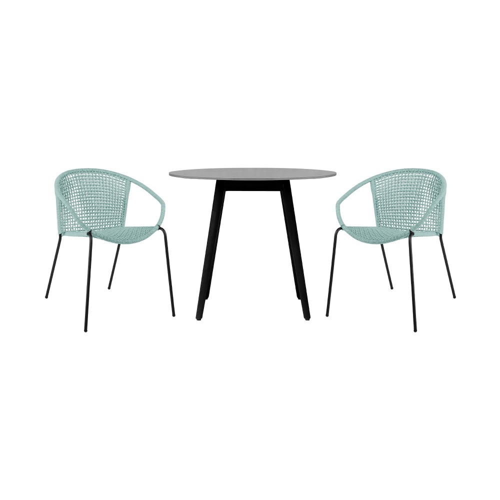 Sydney and Snack 3 Piece Patio 36" Dining Set in Black Eucalyptus Wood