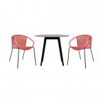 Sydney and Snack 3 Piece Patio 36" Dining Set in Black Eucalyptus Wood and Red