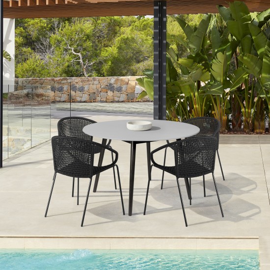 Sydney and Snack 5 Piece Patio Dining Set in Black with Black Eucalyptus Wood