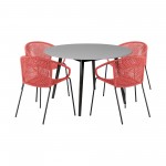 Sydney and Snack 5 Piece Patio Dining Set in Red Rope with Black Eucalyptus Wood