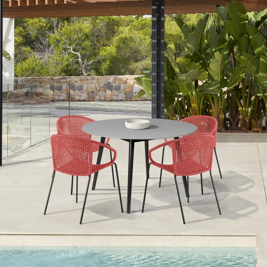 Sydney and Snack 5 Piece Patio Dining Set in Red Rope with Black Eucalyptus Wood