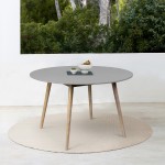 Sydney Outdoor Patio Round Dining Table in Light Eucalyptus and Grey Stone