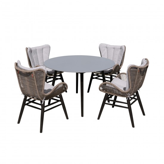 5 Piece Patio Dining Set in Dark Eucalyptus Wood with Truffle Rope