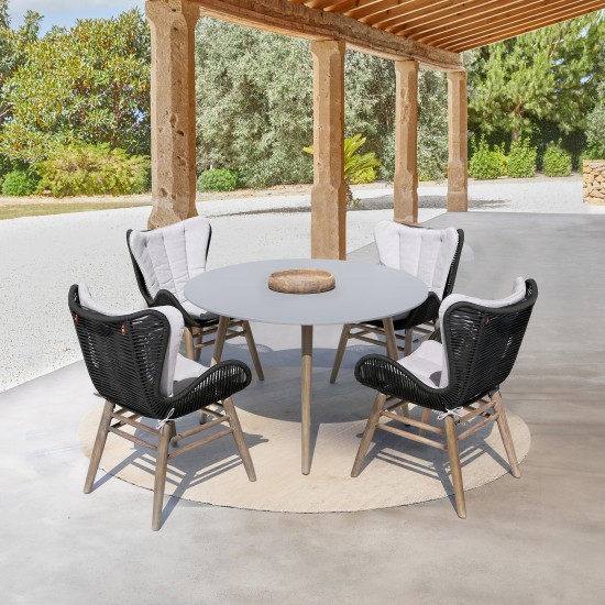 5 Piece Patio Dining Set in Light Eucalyptus Wood with Charcoal Rope