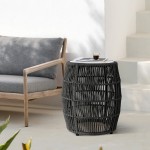 Emory Indoor Outdoor Garden Stool End Table in Charcoal Rope and Grey Stone