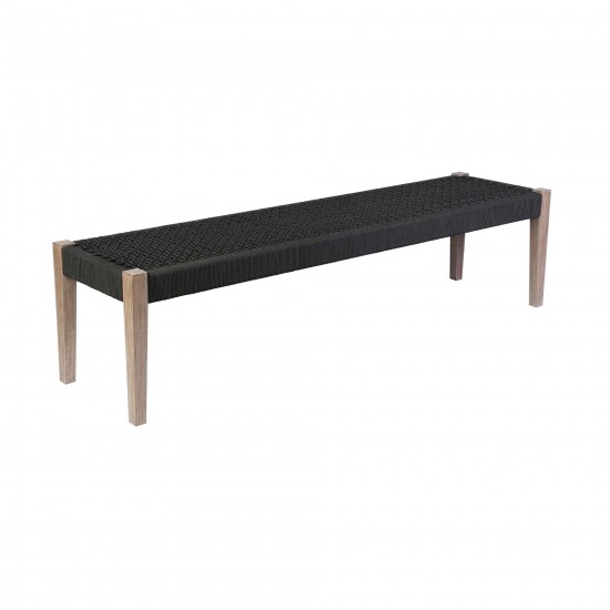 Camino Indoor Outdoor Dining Bench in Eucalyptus Wood and Charcoal Rope