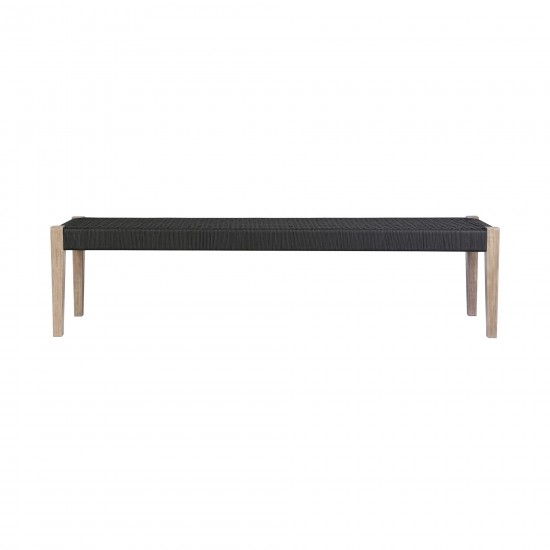 Camino Indoor Outdoor Dining Bench in Eucalyptus Wood and Charcoal Rope