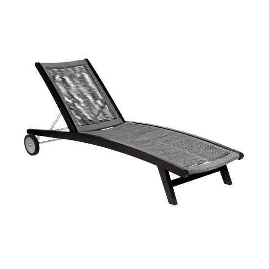 Chateau Patio Adjustable Chaise Lounge Chair in Eucalyptus Wood and Grey Rope