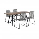 Koala and Shasta 5 Piece Patio Dining Set in Light Eucalyptus Wood and Grey Rope