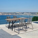 Koala and Shasta 5 Piece Patio Dining Set in Light Eucalyptus Wood and Grey Rope