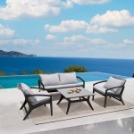 Brighton 4 Piece Patio Seating Set in Dark Eucalyptus Wood with Grey Rope