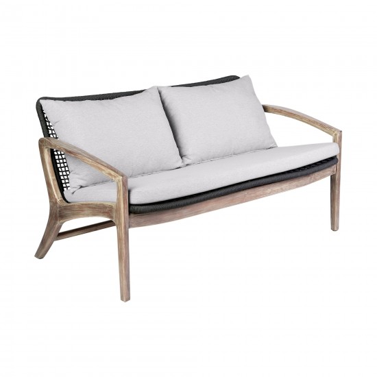 Brighton 4 Piece Patio Seating Set in Light Eucalyptus Wood with Charocal Rope