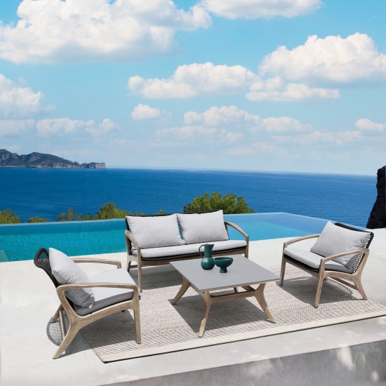 Brighton 4 Piece Patio Seating Set in Light Eucalyptus Wood with Charocal Rope