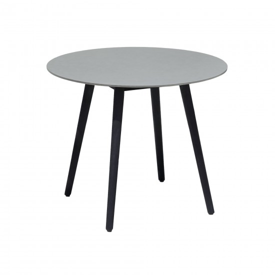 Sydney Outdoor Patio Round 36" Dining Table in Black Eucalyptus and Grey Stone