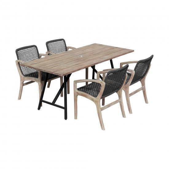 Koala and Brighton 5 Piece Patio Dining Set in Light Eucalyptus Wood