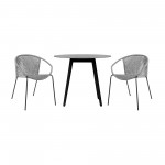 Sydney and Snack 3 Piece Patio 36" Dining Set in Black Eucalyptus Wood and Grey