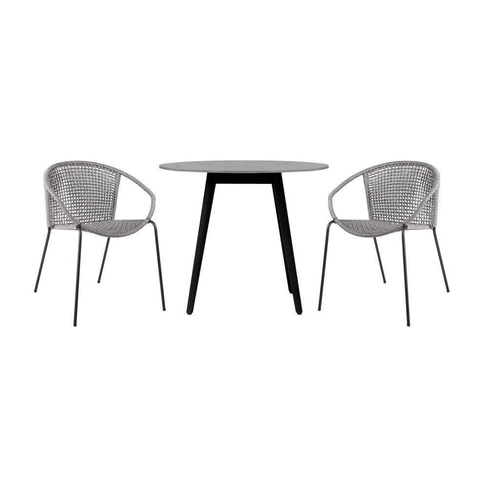 Sydney and Snack 3 Piece Patio 36" Dining Set in Black Eucalyptus Wood and Grey