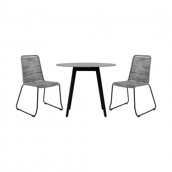 Sydney and Shasta 3 Piece Patio 36" Dining Set in Black Eucalyptus Wood