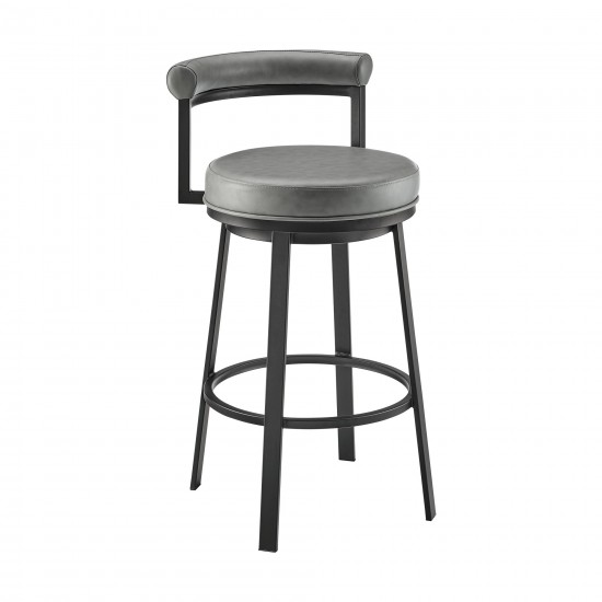 Neura Swivel Counter or Bar Stool in Black Finish with Grey Faux Leather