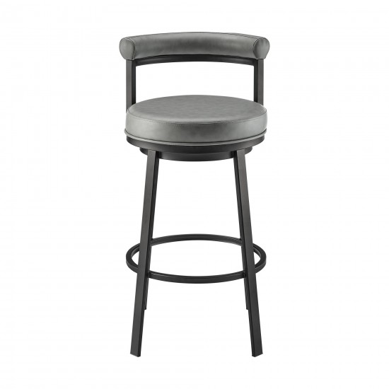 Neura Swivel Counter or Bar Stool in Black Finish with Grey Faux Leather