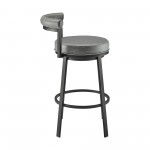 Neura Swivel Counter or Bar Stool in Black Finish with Grey Faux Leather