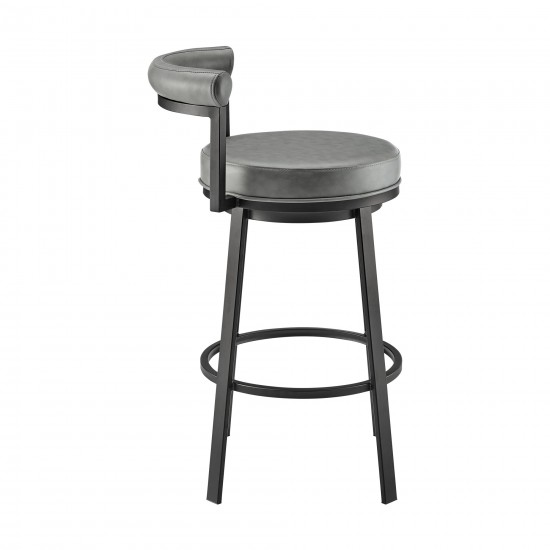 Neura Swivel Counter or Bar Stool in Black Finish with Grey Faux Leather