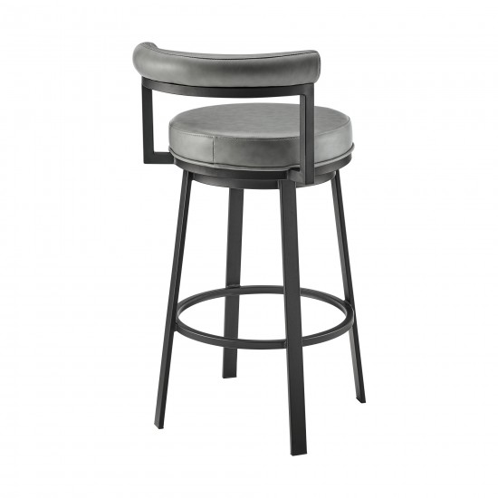 Neura Swivel Counter or Bar Stool in Black Finish with Grey Faux Leather