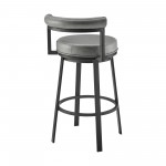 Neura Swivel Counter or Bar Stool in Black Finish and Grey Faux Leather