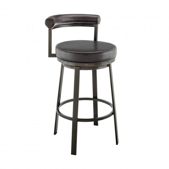 Neura Swivel Counter or Bar Stool in Mocha Finish and Brown Faux Leather