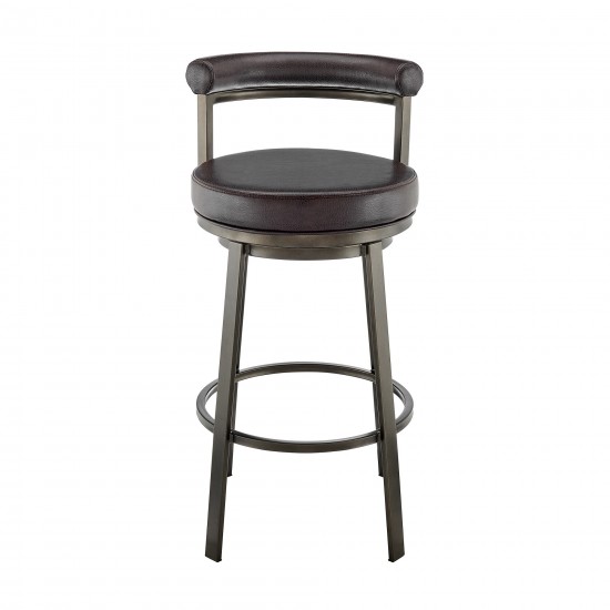 Neura Swivel Counter or Bar Stool in Mocha Finish and Brown Faux Leather