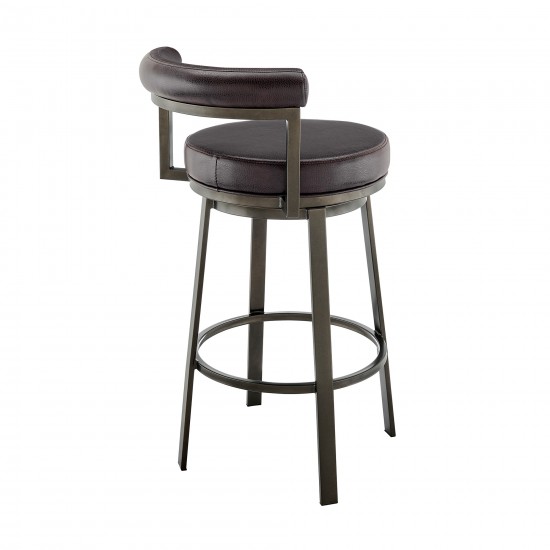 Neura Swivel Counter or Bar Stool in Mocha Finish and Brown Faux Leather