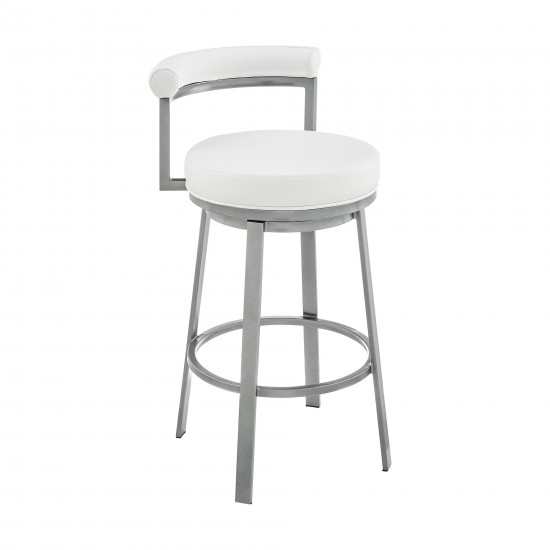 Neura Swivel Counter or Bar Stool in Cloud Finish with White Faux Leather