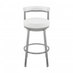 Neura Swivel Counter or Bar Stool in Cloud Finish with White Faux Leather